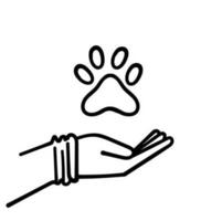 hand drawn doodle hand holding animal paw illustration vector