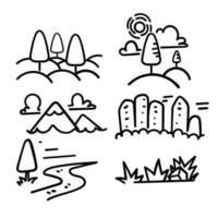 hand drawn doodle Line nature landscape illustration collection vector