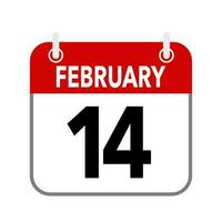 14 February, calendar date icon on white background. vector