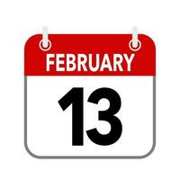 13 February, calendar date icon on white background. vector