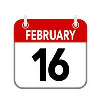 16 February, calendar date icon on white background. vector