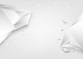 White polygonal shape vector on gradient white background with connecting dots and lines. Abstract geometric 3D illustration for web banner, poster, flyer and brochure.