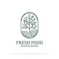 Minimalist Fresh food logo illustration,fresh logo design with outline art shape, best for nature restaurant sign or symbol vector