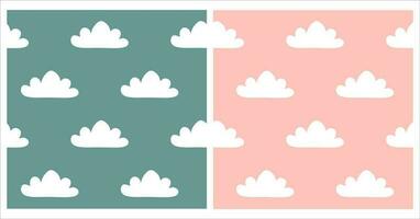 Cloud vector seamless pattern set. White clouds on color background. Cute template for wallpaper, kid room and Baby shower decor. Sky Collection for wrapping paper, package, child holiday, Postcard.