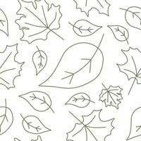 Seamless pattern with leaves. Vector foliage isolated on white background. Outline silhouette of leaf. Endless decorative background or template for fabric, textile, autumn or spring festival, holiday