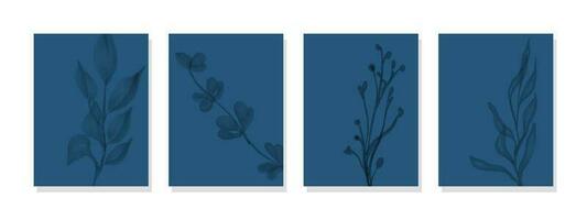 Adorn your space with a set of four blue wall art featuring captivating plant designs, adding a touch of nature's charm to your decor. vector