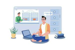 Man Learning Different Foreign Languages Online vector