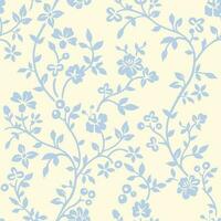 Blue floral vine berries wallpaper pattern repeat vector