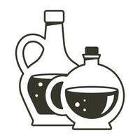 Glass oil bottles line icon. Pitcher and corked bottle of vegetable oil isolated. Linear elements with editable strokes for kitchen, cooking, food. Kitchenware outline signs. Vector flat illustration