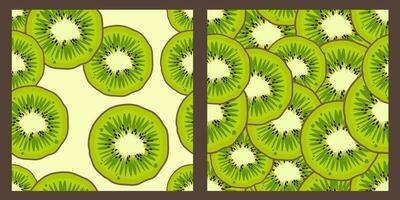 Set of kiwi fruit pattern. Modern Fresh bright design of exotic fruits on white background. Ripe juicy green fruits. Vector illustration for wallpapers,textile, web, notebooks, case, wrapping paper