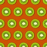 Kiwi fruit pattern. Trendy bright design exotic fruits on orange background. Fresh juicy green Hawaiian fruits. Vector illustration for wallpapers,textile, web, app, notebooks, case, wrapping paper