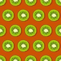 Kiwi fruit pattern. Trendy bright design exotic fruits on orange background. Fresh juicy green Hawaiian fruits. Vector illustration for wallpapers,textile, web, app, notebooks, case, wrapping paper