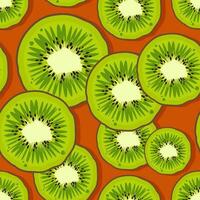 Kiwi fruit seamless pattern. Silced Fresh juicy green fruits.Trendy bright design exotic fruits on orange background. Vector illustration for wallpapers,textile, web, app, print, case, wrapping paper