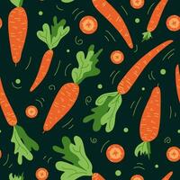 Carrot seamless pattern. Cute childish drawing. orange vegetables. Healthy lifestyle, proper nutrition, harvesting, veganism. Wallpaper, printing on fabric, wrapping, background vector