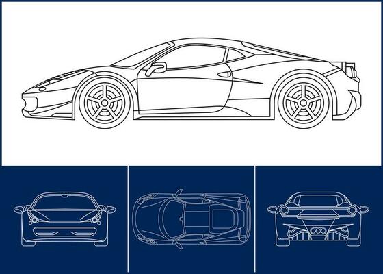 Sport Car template. Transportation outline stroke template. Blueprint  layout. Wrap sticker, air brush, vynils, recolor project. Vector eps 10  26619833 Vector Art at Vecteezy