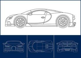 Sport Car template. Transportation outline stroke template. Blueprint layout. Wrap sticker, air brush, vynils, recolor project. Vector eps 10