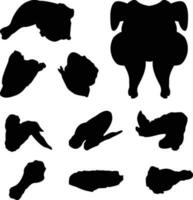 A collection of chicken wings, thighs and a roast chicken vector