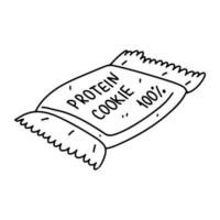 Protein coockie. Hand drawn doodle style. Vector illustration isolated on white. Coloring page.