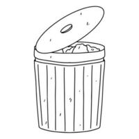 Bin with garbage. Hand drawn doodle style. Vector illustration isolated on white. Coloring page.