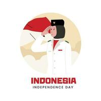 Indonesia independence day background with people saluting vector