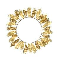 Wheat wreaths and grain spikes frame garland. Isolated on white background. vector