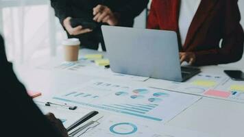Team of business people working together in the meeting room office, teamwork background charts and graphs banner, double exposure successful teamwork,business planning concept. video