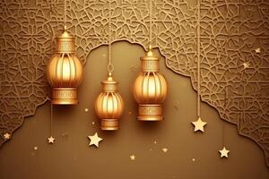 Eid mubarak and ramadan kareem greetings with islamic lantern and mosque. Eid al fitr background. Eid al fitr background of window concept by photo