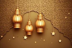 Eid mubarak and ramadan kareem greetings with islamic lantern and mosque. Eid al fitr background. Eid al fitr background of window concept by AI Generated photo