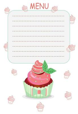 menu template with muffins for bakery, cafe, restaurant, children's