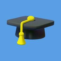 College cap, graduation cap, 3d vector icon, cartoon minimal style.