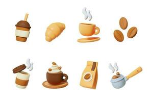 Set of 3D icon coffee isolated. vector