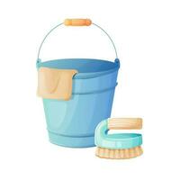 Blue bucket with duster microfiber and brush isolated on a white background. vector