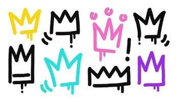 Graffiti crown set. Black color elements isolated on white background. Vector illustration.