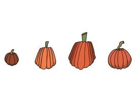 Hand drawn cute set of pumpkins.Cartoon outline of vegetables in doodle style. Symbol of autumn harvest and Halloween. vector