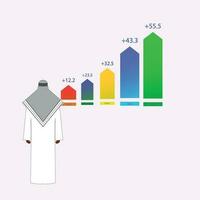 Arab business man and business woman with business graph and case vector