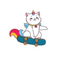 Cartoon cute caticorn cat and kitten character vector