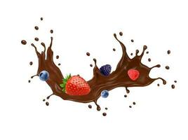 Chocolate cream milk drink splash with berries vector
