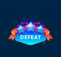 Defeat game badge shield, UI for battle level lose vector