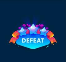 Defeat game badge shield, UI for battle level lose vector