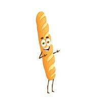 Cartoon French baguette character, funny bread vector