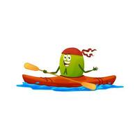 Cartoon vitamin A character on kayak, retinol vector