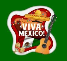 Viva mexico paper cut banner with mexican symbols vector