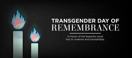 Horizontal Transgender Day of Remembrance Banner with burning candles using trans pride colors on dark background, celebrated on November. Vector Illustration. EPS 10.