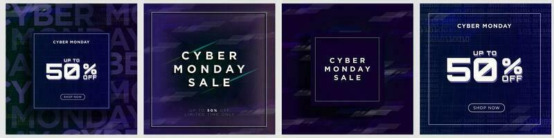 Set of Cyber Monday Sale Signs in digital and cyber concept backgrounds with shop now CTA button. Vector Illustration. EPS 10.