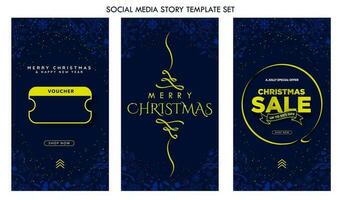 Elegant Christmas Social Media Story Template Set. Greeting Card poster, blank christmas coupon with shop now button, Christmas Sale up to 50 off. Editable Vector Illustration. EPS 10.