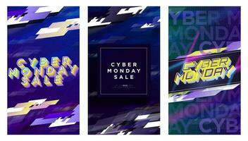 Set of Cyber Monday Sale Social Media Story Templates and designs. Digital Concept Backgrounds and Vertical Poster layouts for cyber monday sale. Vector Illustration. EPS 10.