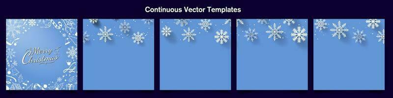 conjunto de 5 5 verde azulado azul Navidad social medios de comunicación modelo para carrusel anuncios con Copiar espacio. 3d blanco copo de nieve diseño para carrusel diseño con alegre Navidad saludo tarjeta. vector ilustración. eps 10