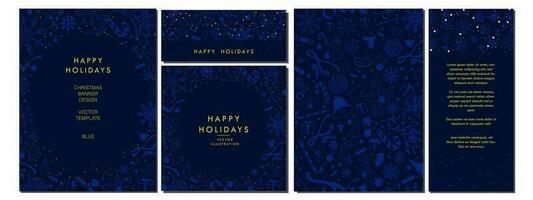 Set of Midnight Blue and yellow Christmas Background designs decorated with Blue Christmas elements. Greeting Card Posters, A4 Letter, Banners, vertical banner. Editable Vector Illustration. EPS 10.