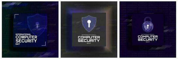 Set of International Computer Security Day Posters. Cyber Security concept .Vector Illustration. EPS 10. vector