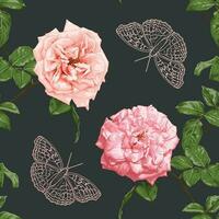 Seamless pattern floral with pink rose flowers and butterfly abstract background.Vector illustration watercolor hand drawning.For fabric pattern print design. vector